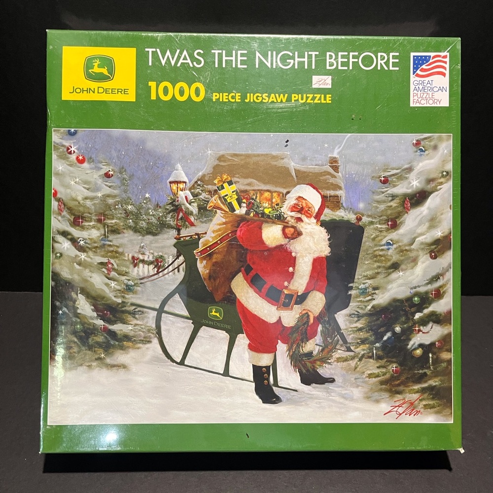 John Deere "Twas the Night Before" 1000pc Puzzle 19x27 Santa Sleigh  - New‎